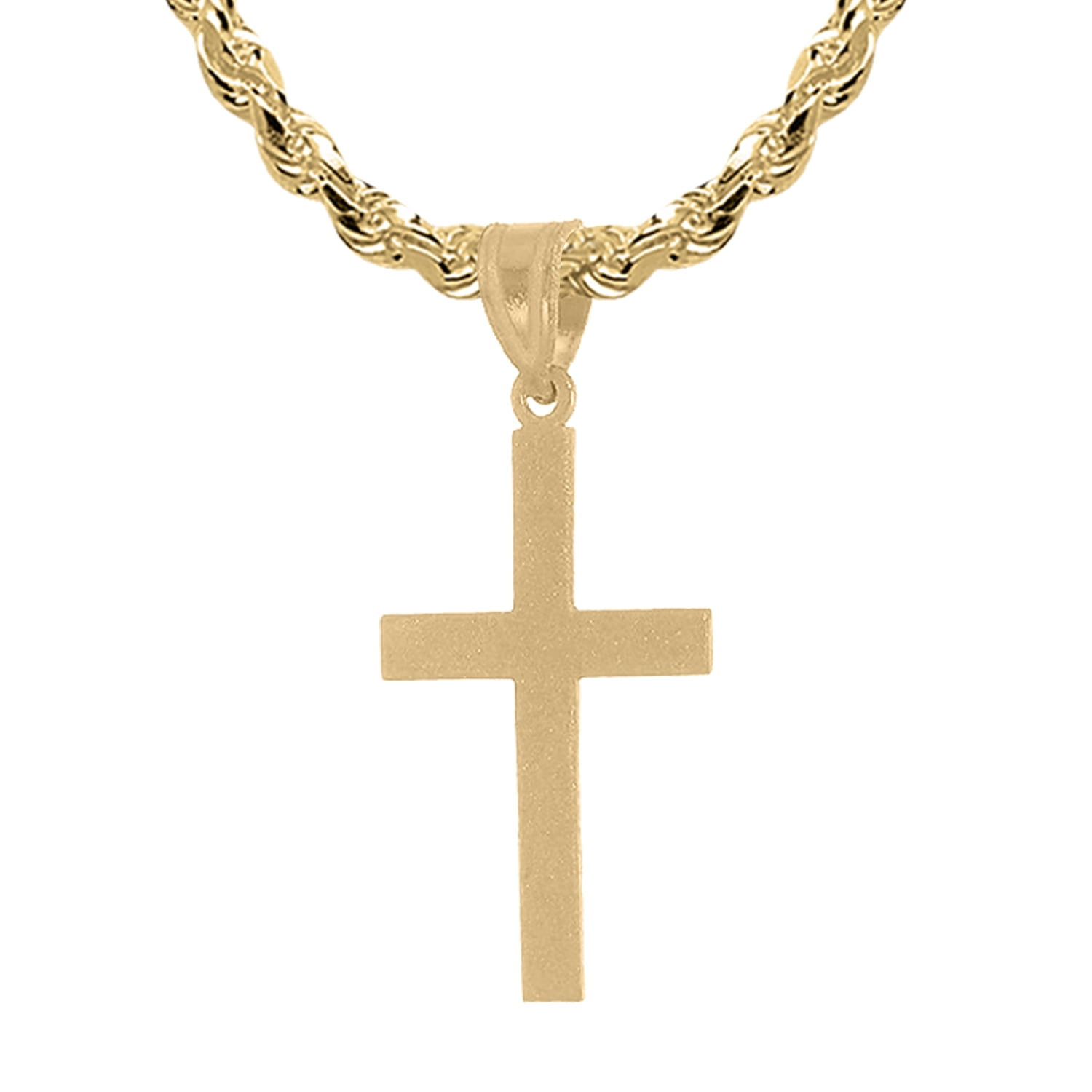 Ladies 14k Yellow Gold 20mm Small Flat Christian Cross Pendant Pendant