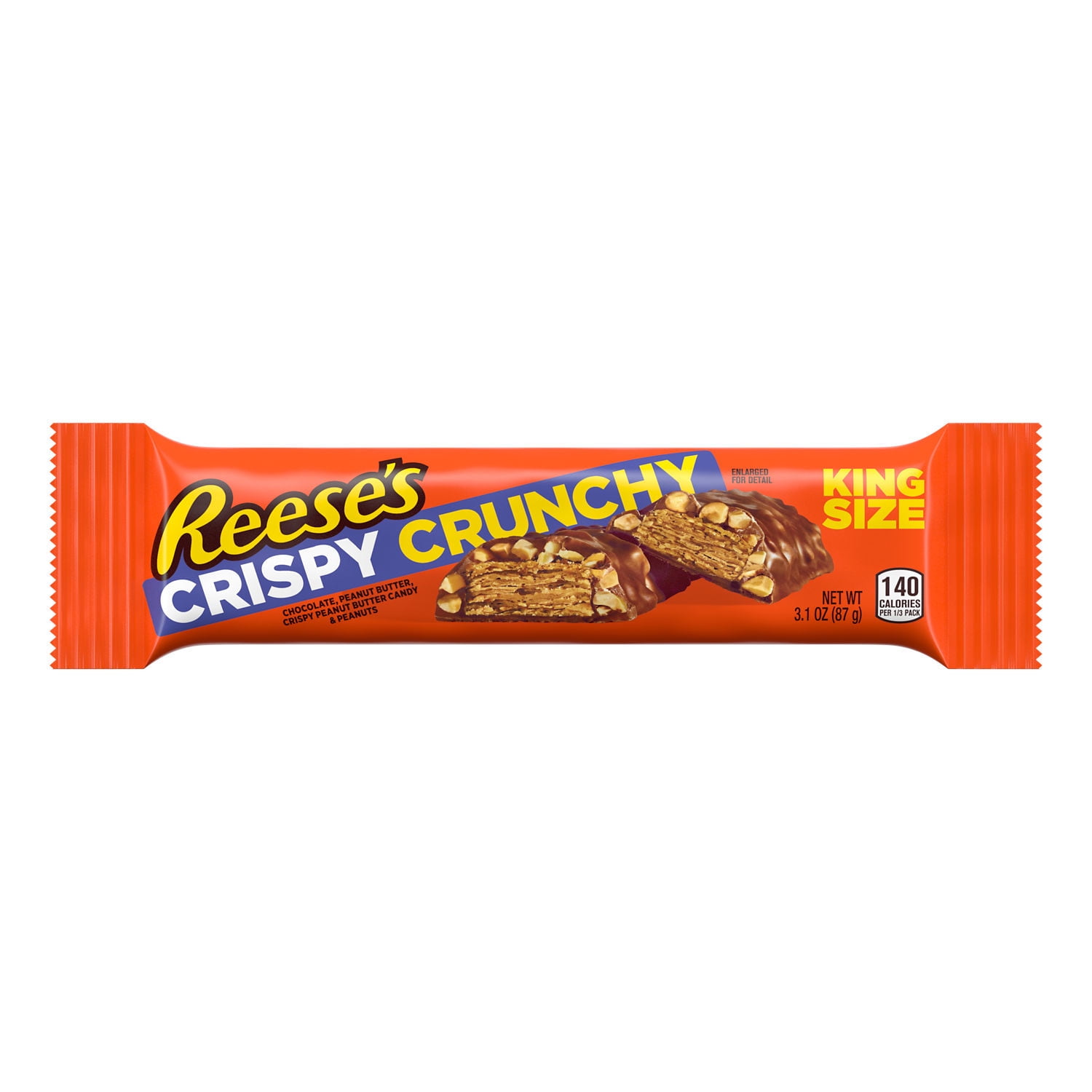Reese's Crispy Crunchy Peanut Butter and Peanuts King Size Candy, Bars 3.1 oz, 18 Count
