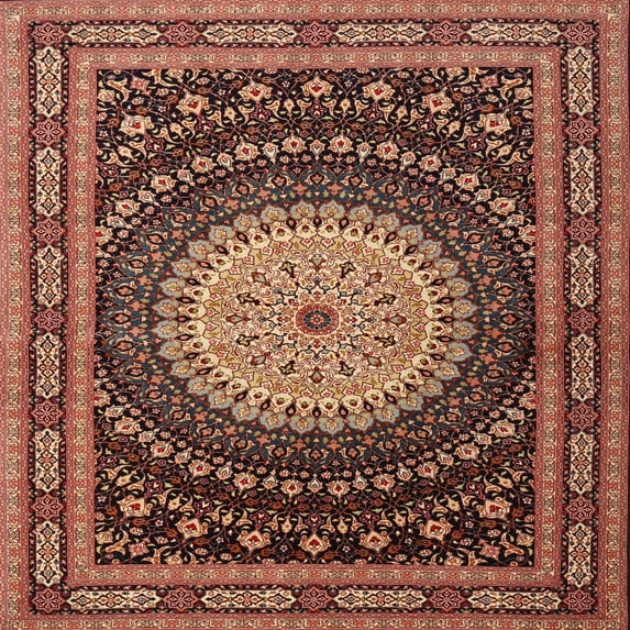 Ahgly Company Machine Washable Indoor Square Traditional Sunrise Orange Area Rugs, 6' Square
