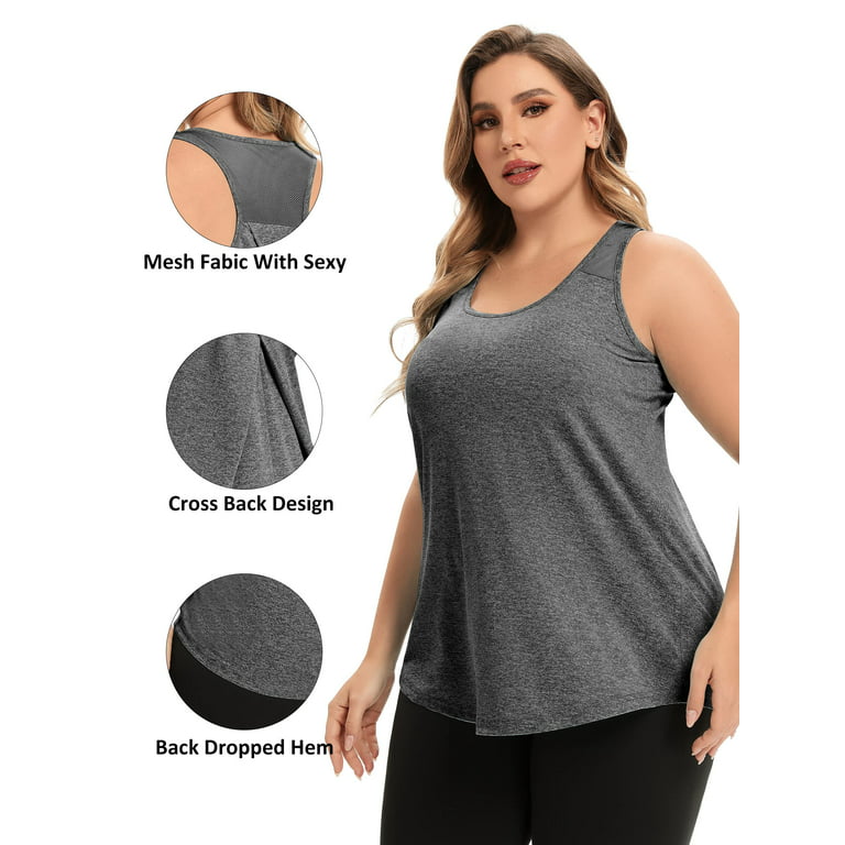 TIYOMI Plus Size Women's Dark Grey Tank Tops 2X Racerback Exercise Tops  Workout Pullover Summer Shirts for Gym Exercise 2XL 18W 20W 