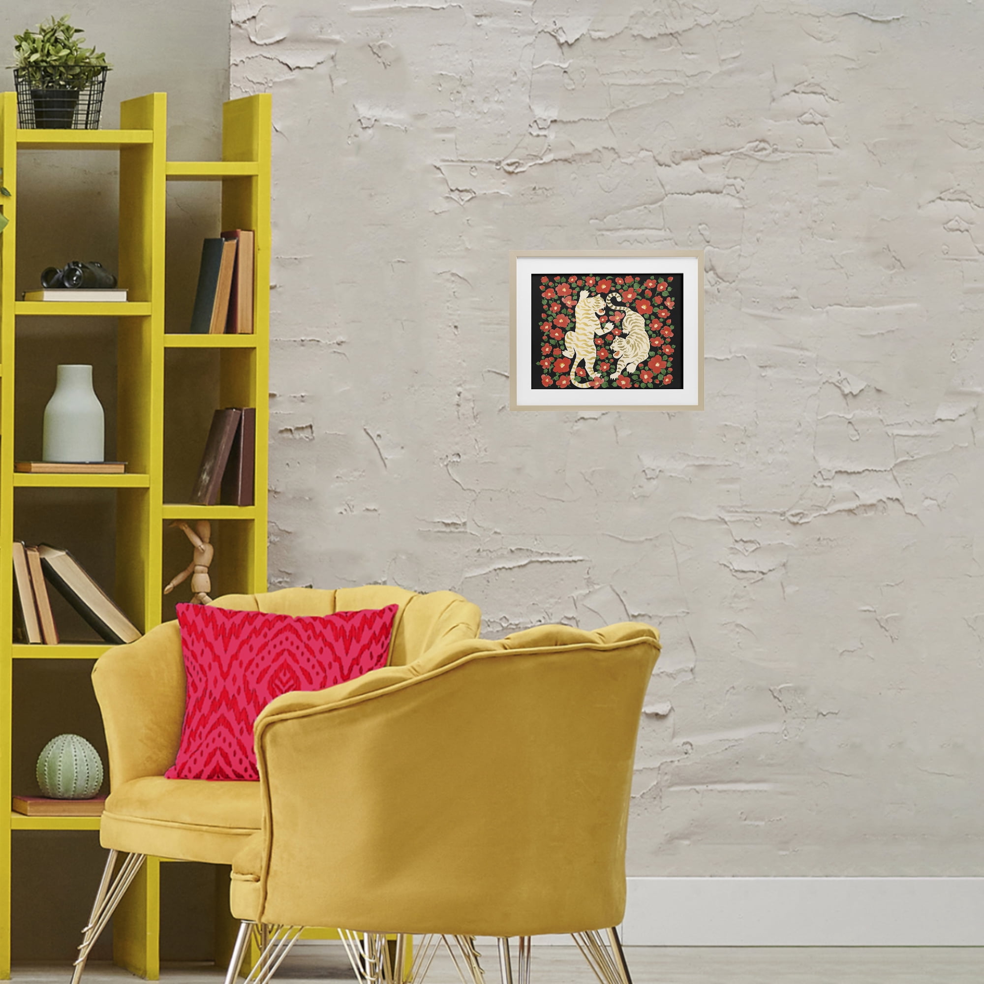 Stupell Industries Ivory Twin Tigers Among Flowers Birch Framed Print Under Glass, design by Karolina Sato