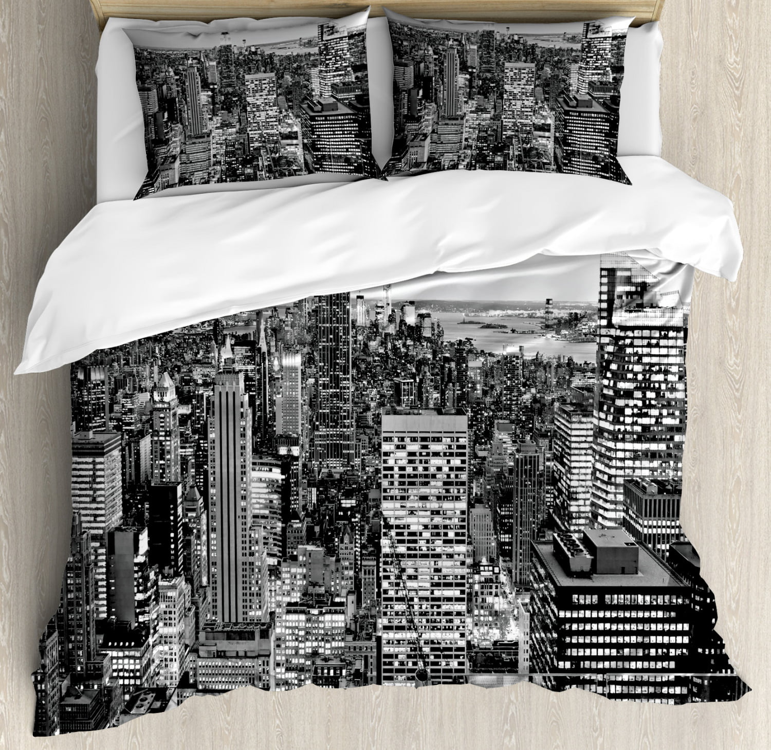 New York Quilted Bedspread & Pillow Shams Set Empire State Building Print 