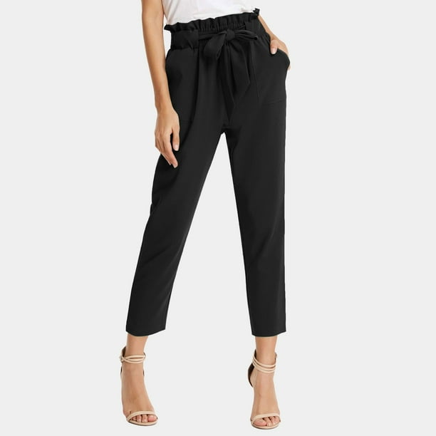WILLBEST Pantalones Casuales de Mujer con Cintura Alta, con Cinturón y Lazo, para Comodidad y Estilo Diario Chica