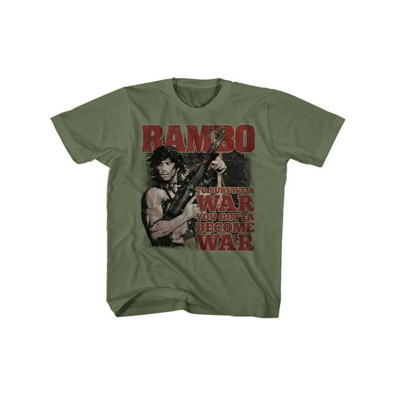 Rambo Film Series Survive War You Gotta Become War Army Green Youth T-Shirt Tee