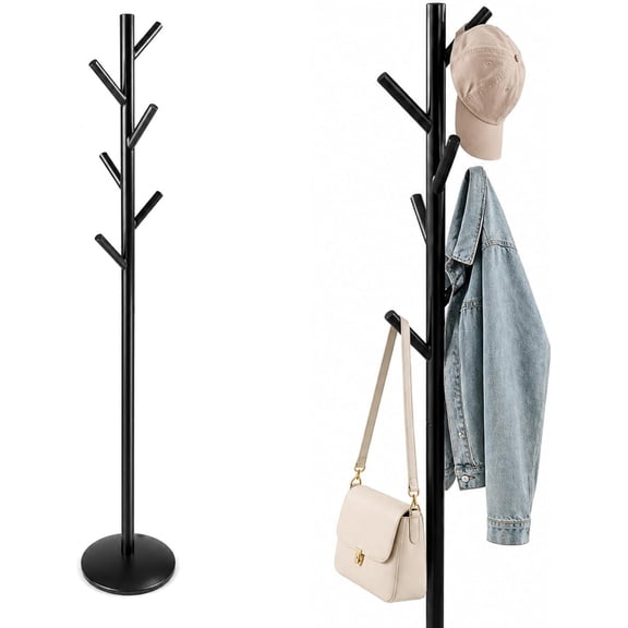 Febtech Freestanding Coat Rack  for Home Décor, Steel, 70-Inch Heighted, 6 Hooks to Hang or Organize Coat Jacket Bag Purse