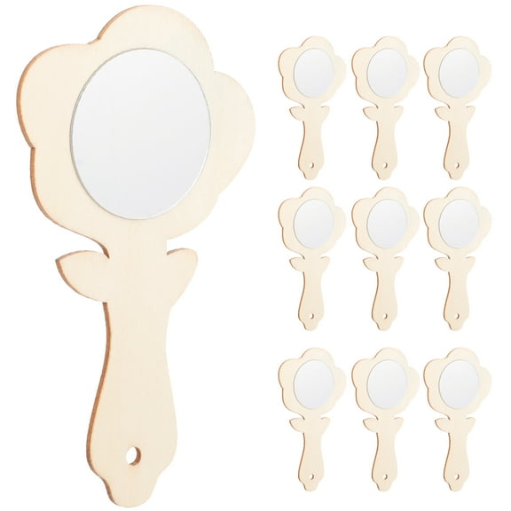 10 Pcs Toys DIY Wooden Hand Mirror Unpainted Wood Mirror Wooden Mirrors Decorative DIY Mirror