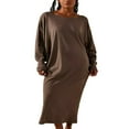 thumbnail image 1 of MesaSe Robe Longue d'Automne pour Femmes Couleur Unie Col Rond Manches Longues Robe Décontractée Ample de Vacances, 1 of 4