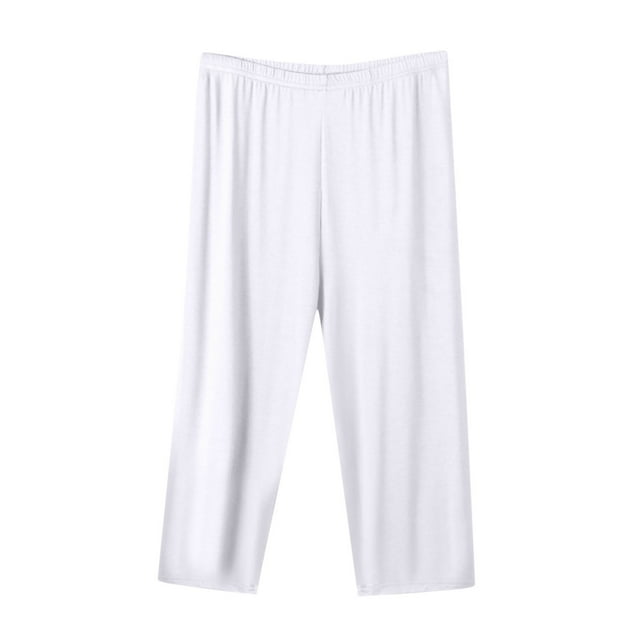 UAMVSH Capri Pajama Pants for Women Plus Size Loose Wide Leg Lounge Capris Basic Solid Color Elastic Waist Sleep Cropped Pants
