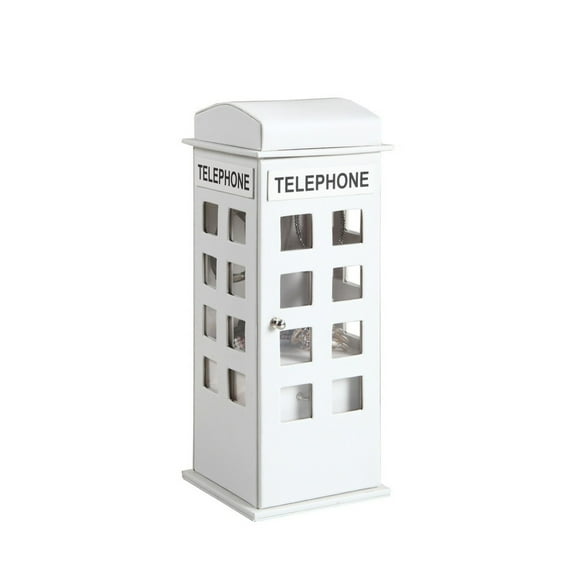 11.5" Tall Leather Jewelry Box, Vintage Telephone Design, Elegant White