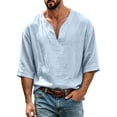 thumbnail image 2 of VgaVtl Summer Mens T Shirts Elbow-Length V-Neck Shirts for Men Breathable Lightweight Sports Plain Casual, 2 of 7