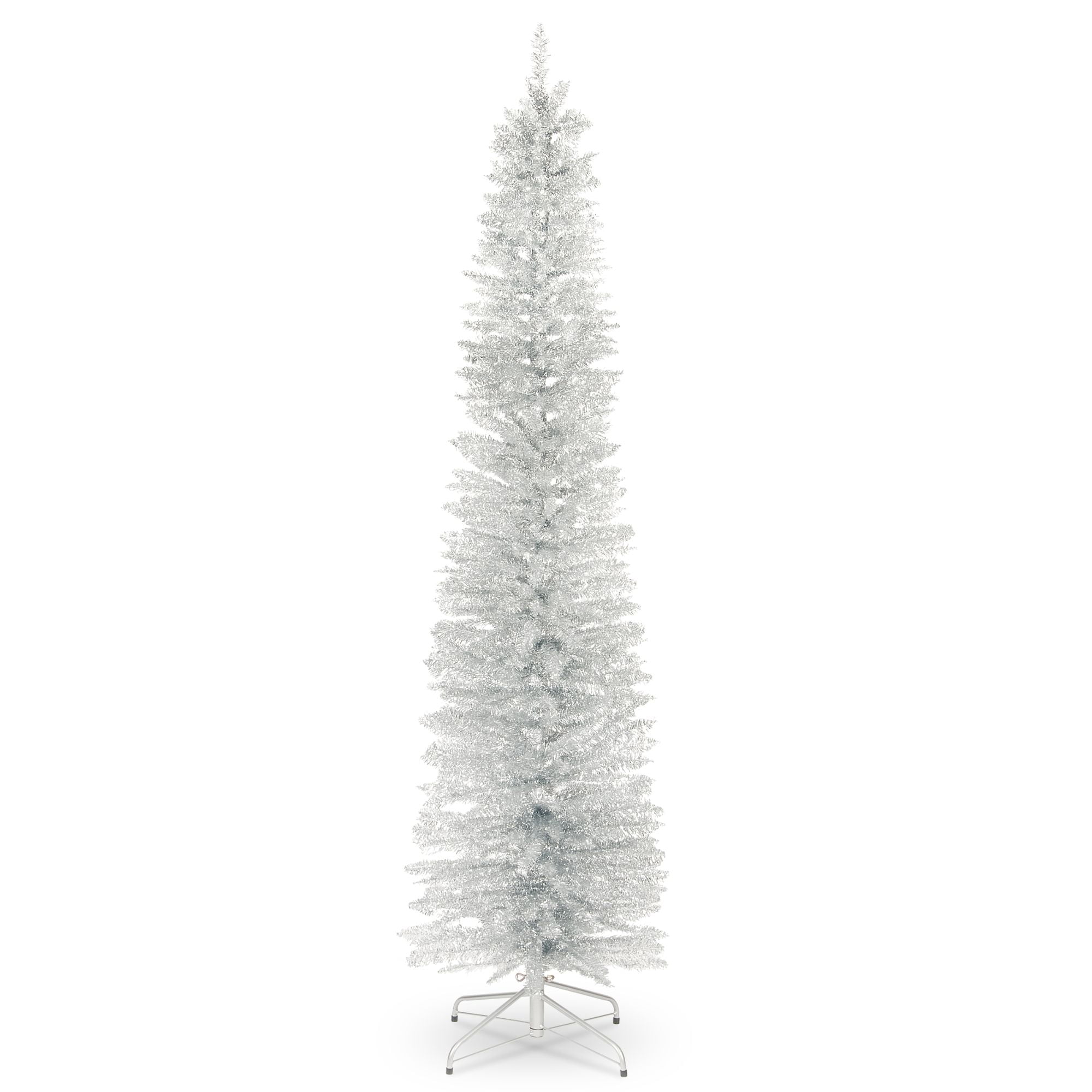 7' Pencil Silver Tinsel Artificial Christmas Tree Unlit
