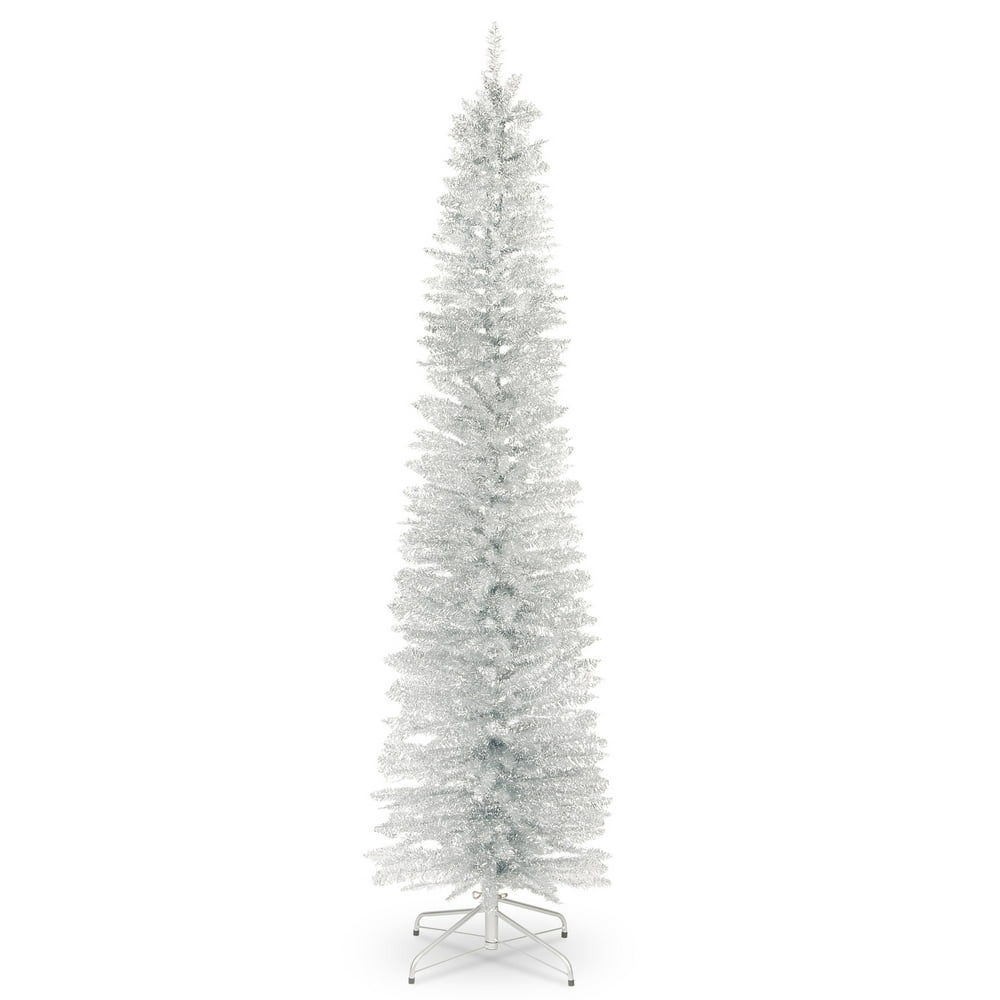 7' Pencil Silver Tinsel Artificial Christmas Tree Unlit