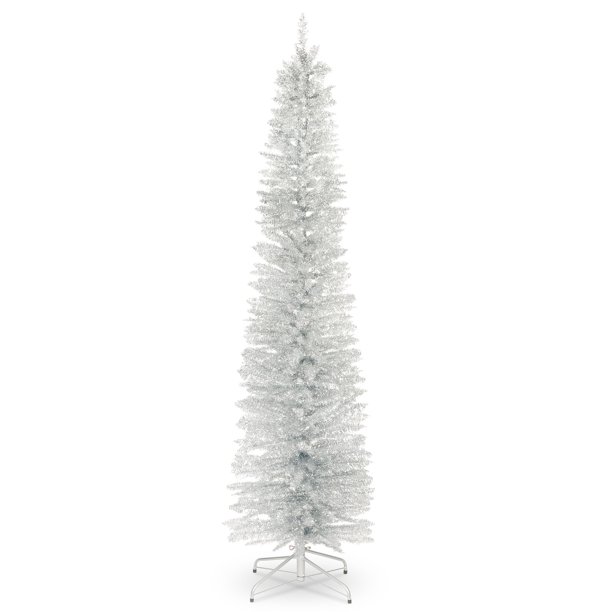 7' Pencil Silver Tinsel Artificial Christmas Tree Unlit