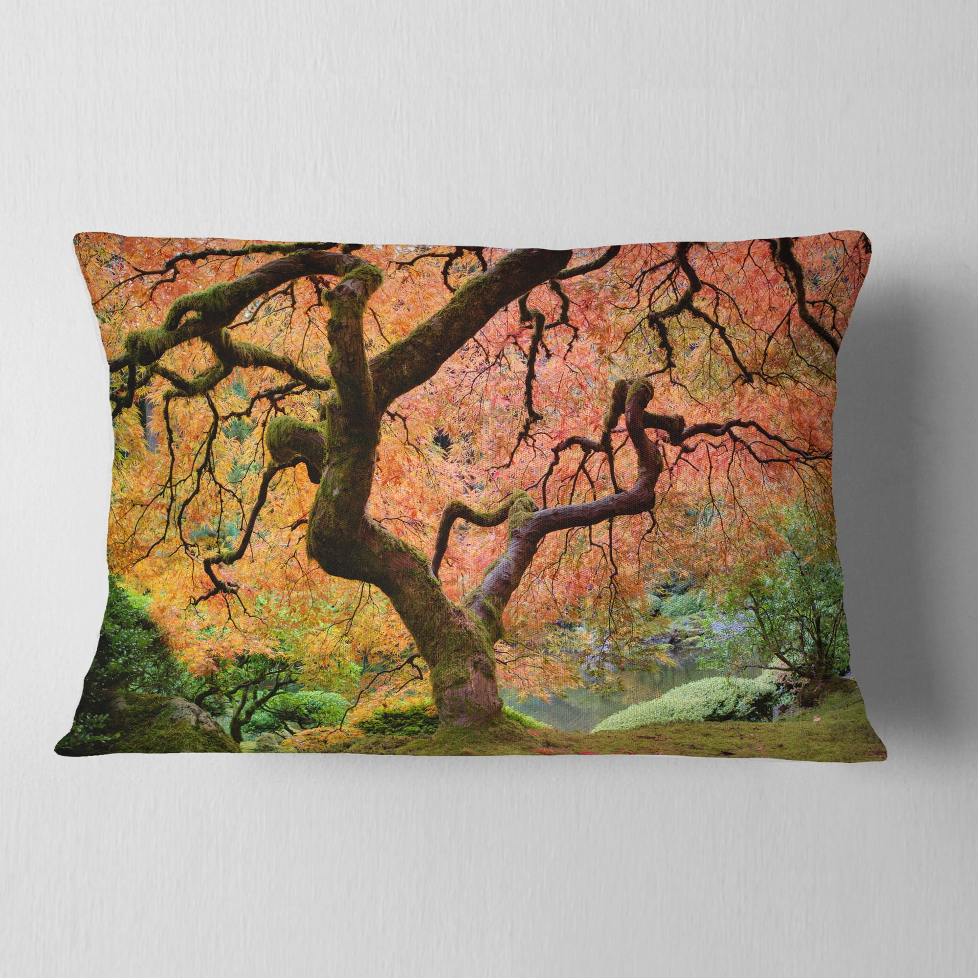 Designart Autumn Maple Tree - Landscape Photography Throw Pillow - 12x20