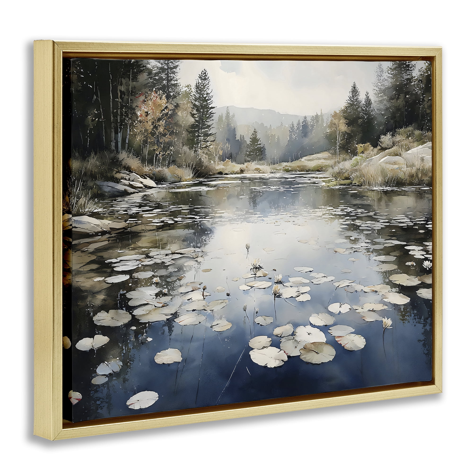 Stupell Industries Still Pond with Morning Reflections Gold Framed Floater Canvas Wall Art, design by Franklyn Gregory