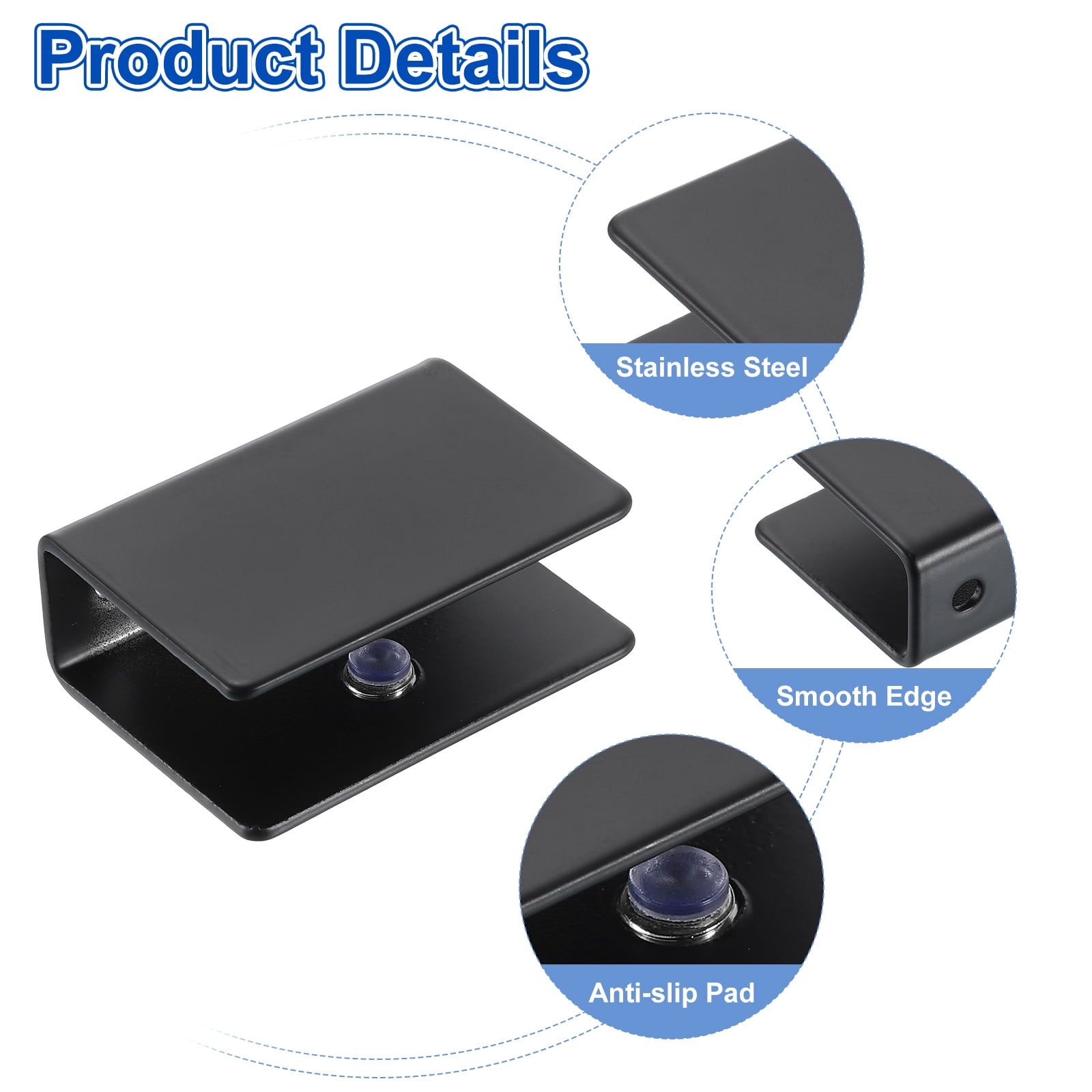 2Pcs Glass Shelf Bracket, Adjustable Powder Coated Glass Shelf Bracket, Wall Mount Glass Shelf Holder Fixture Glass Clip for 10-12mm(0.39"-0.47") , Black