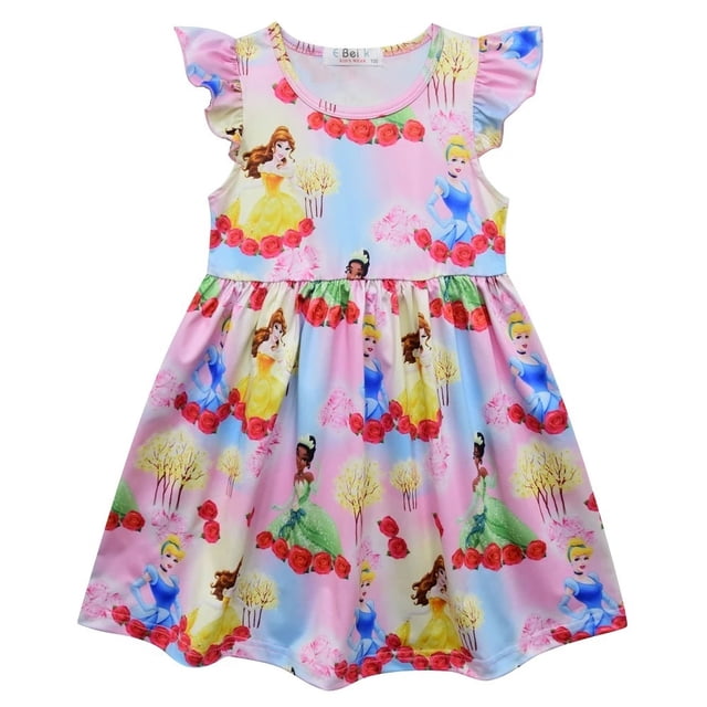 Vestido de verano para niñas Frozen Elsa Anna sirena Ariel vestido de verano con mangas abullonadas vestidos de verano de corte A para niñas trajes casuales 1T-12T