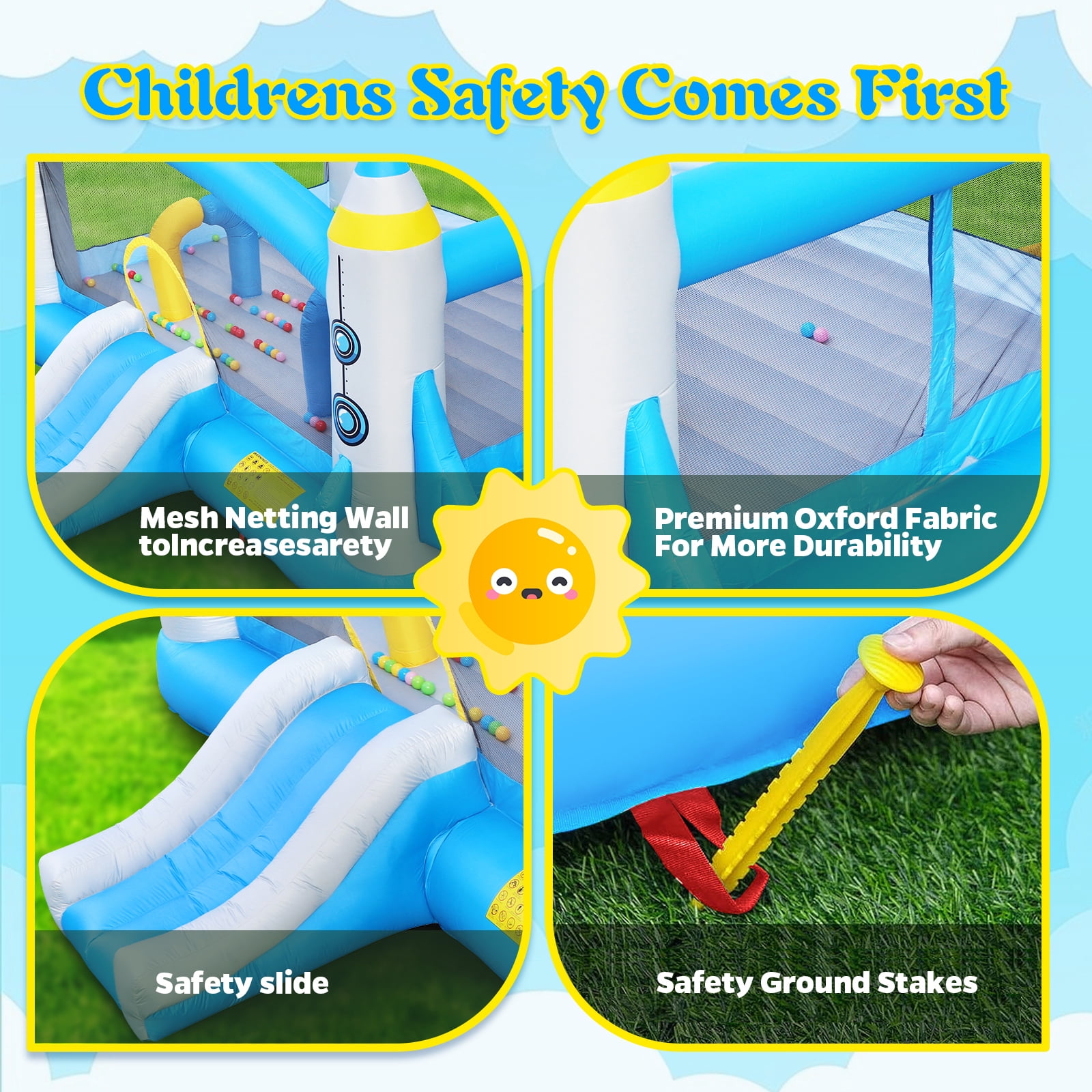 Multifunctional Jump 'n Slide Inflatable Bouncer for Kids, Complete Set with ETL Blower, 198" x 180" x 96" Indoor Outdoor Bounce House for Backyard Family Play