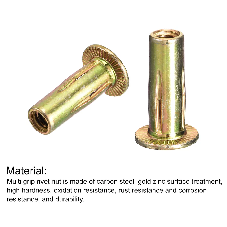 CIRCLE- 25Pcs 5/16-18 Multi-Grip Rivet Nuts Pre-Bulbed Shank Insert Nut Gold Zinc