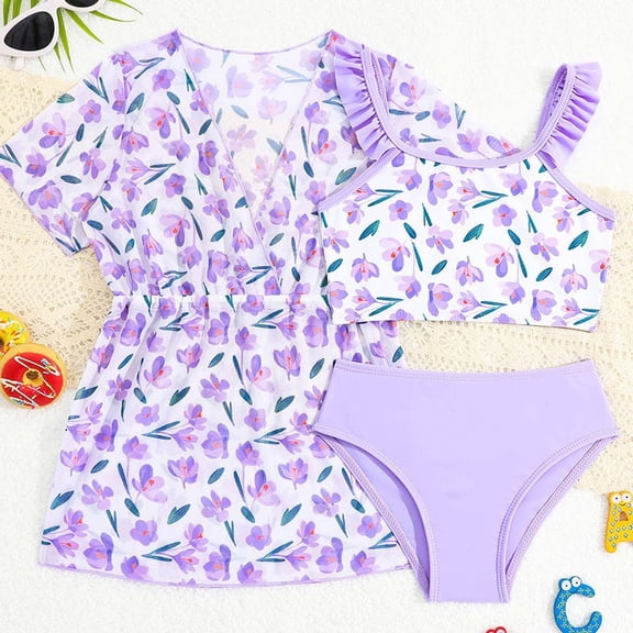 SHenli Girls Swimsuits Size 14-16 Ruffle Bikini Sets for Teen Girls Adjustable Straps Tankini 3 Pieces Ruched Side Girls Dress Up Clothes