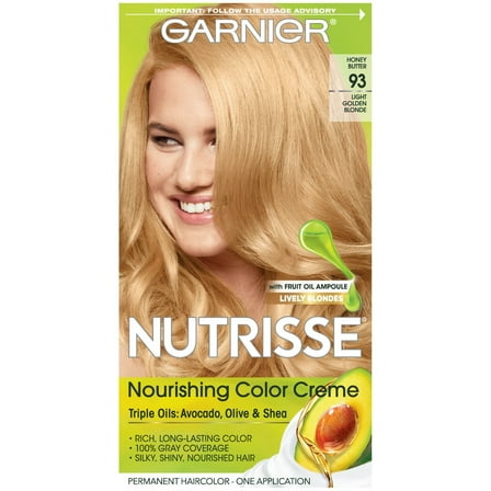 Garnier Nutrisse Nourishing Hair Color Creme, 93 Light Golden Blonde, Honey Butter