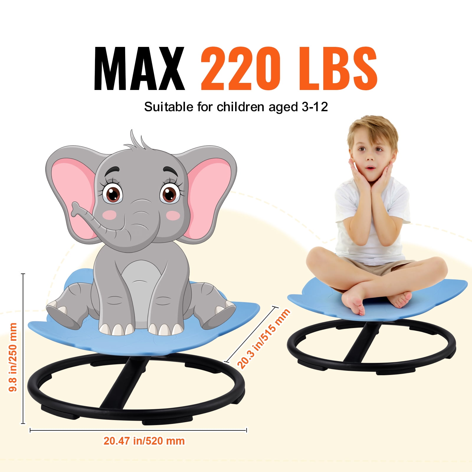 KFFKFF Children's Rotating Chair, Supports 220 lbs, Offers 360-Degree Rotation, Designed as a Sensory Toy for Children with Autism, Features a Sturdy, Idea Gift for Kids, Non-Slip Base