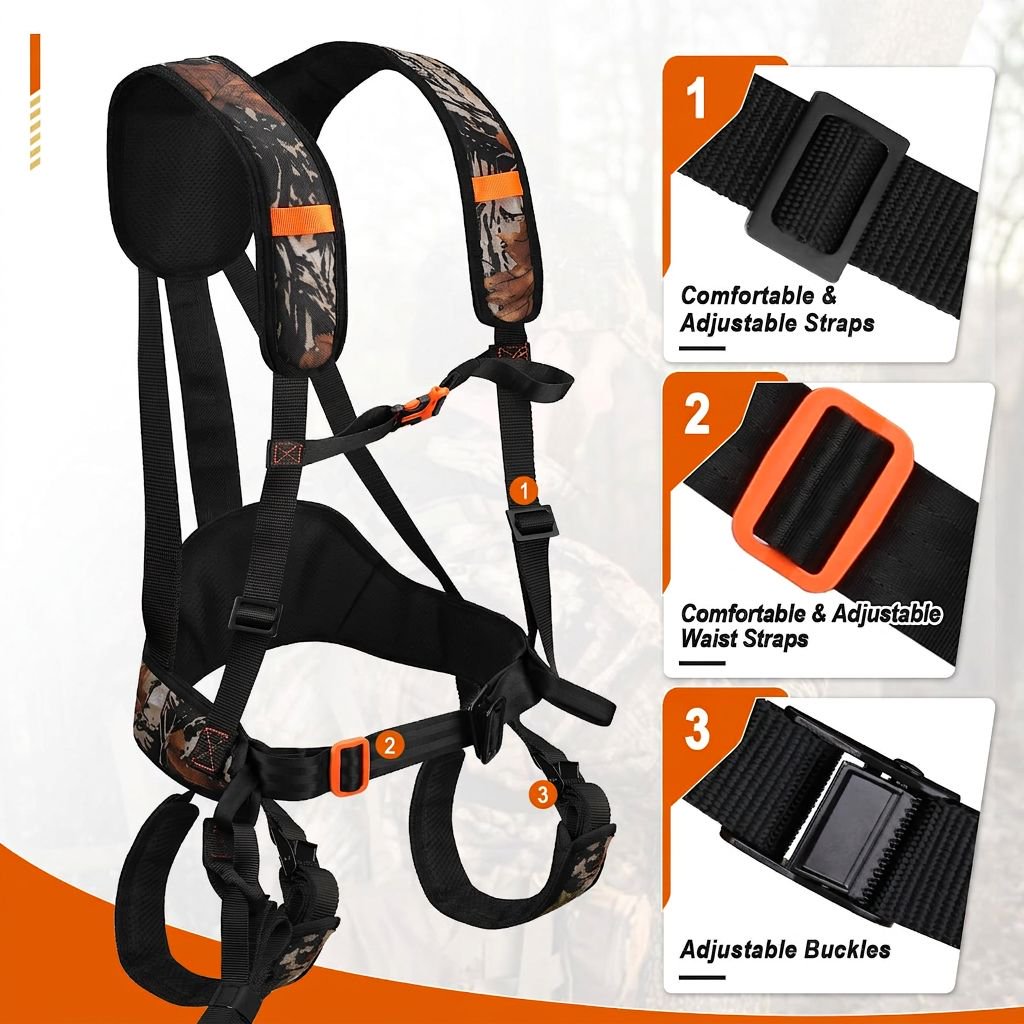 1 Pack Tree Stand Harness with Adjustable Full Body Hunting Safety Harness Camo Lightweight Design for Men /L/XL