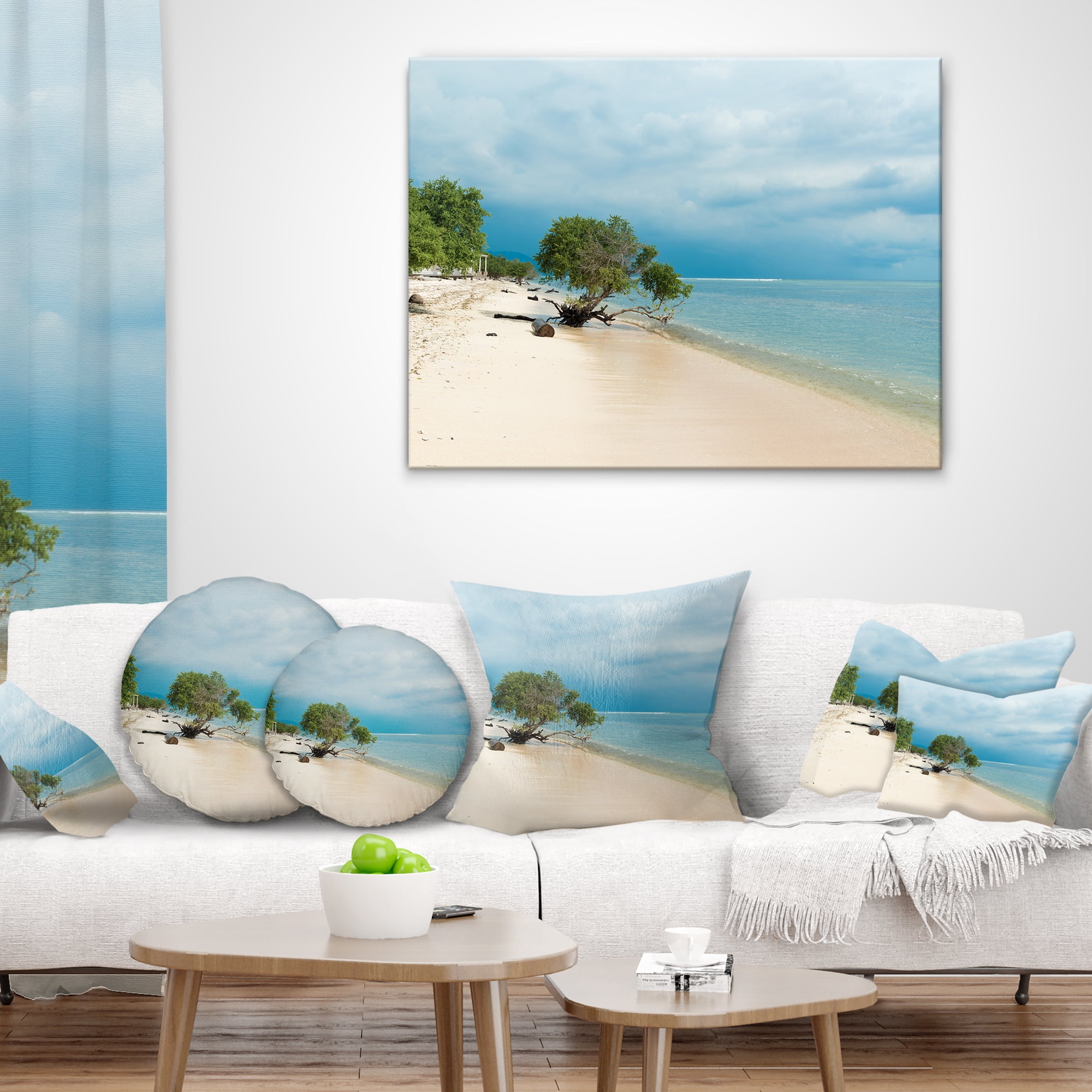 Designart Beautiful Coastline in Indonesia - Modern Seascape Throw Pillow - 16x16