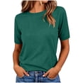 thumbnail image 2 of Otntypg Fall Sweaters for Women Short Sleeve Basic Solid Color Knitted Crewneck Pullover Sweater Top Lightweight Loose Business Casual Tops, 2 of 8