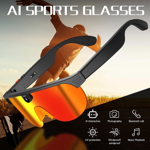 Smart Glasses with 8MP Camera & Bluetooth – HD Color AI Eyewear w/ Voice Assistant Control, Smart Sunglasses for Hands-Free Calls & Photography
