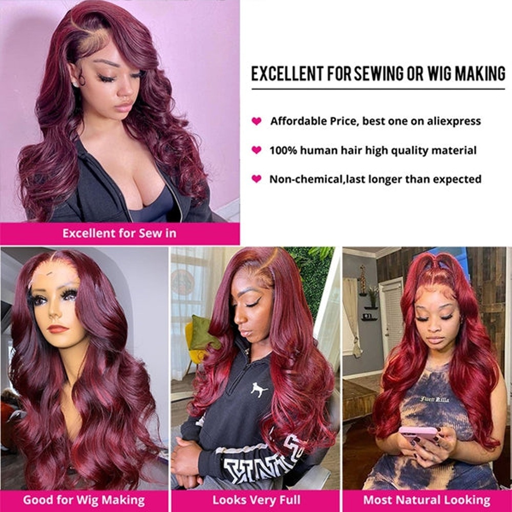 Body Wave Bundles 16-30 Inch Human Hair 99J Burgundy Color 1  display picture 1