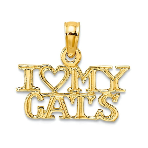 14k Gold I Love My Cats Pendant Necklace 12.1x16mm Wide Pendant for Women - .6 Grams