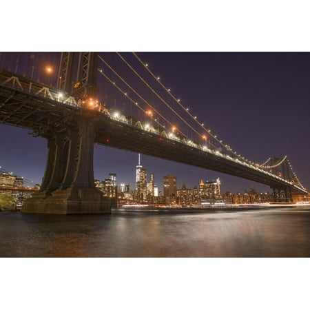 Manhattan Bridge and skyline, Brooklyn Bridge Park, New York City, New York Print Wall Art By Greg
