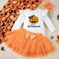thumbnail image 5 of Zylarhe Toddler Kids Girls Halloween Pumpkin Prints Romper Skirt Hairband 3PCS Set Orange 6-9 Months, 5 of 6