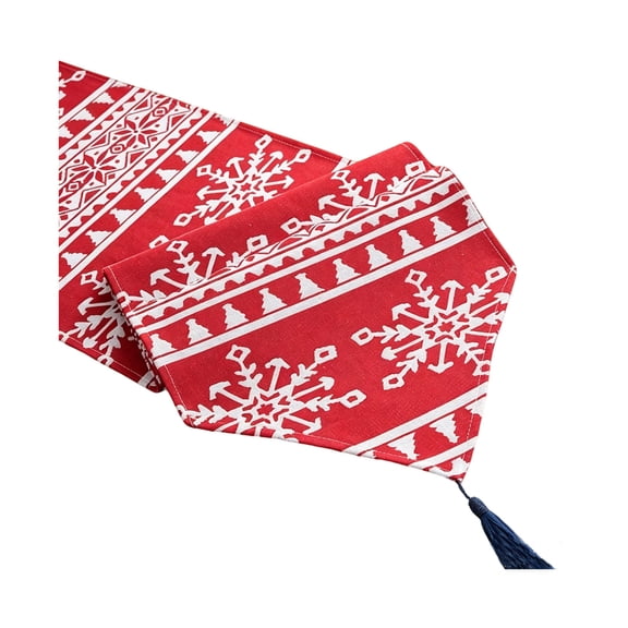 Christmas Tassel Table Runner, Red Dining Table Decor, Medium Fabric Cover, for Dining Table Buffet and Party Decor