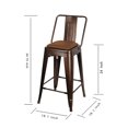 thumbnail image 5 of Leejay Coffee 24 inch High Back Metal Barstool with Brown Vegan Leather Seat, Set of 2, 5 of 5
