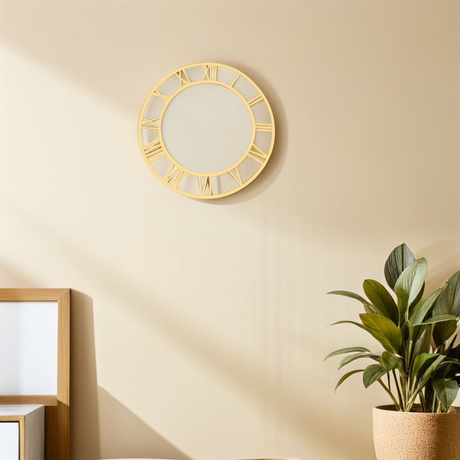 PAMINGONO Decorative Golden Mirror Wall Clock with Roman Numeral Acrylic Dial for Stylish Interiors