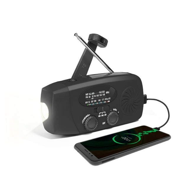 Wind Up Solar Radio, Emergency Hand Crank Survival Equipment with USB Type-C, Multi-Function Battery Radio for Outdoor Camping, Wind Up Torch, Weather Alerts, and Phone Charger ,Handy Bright