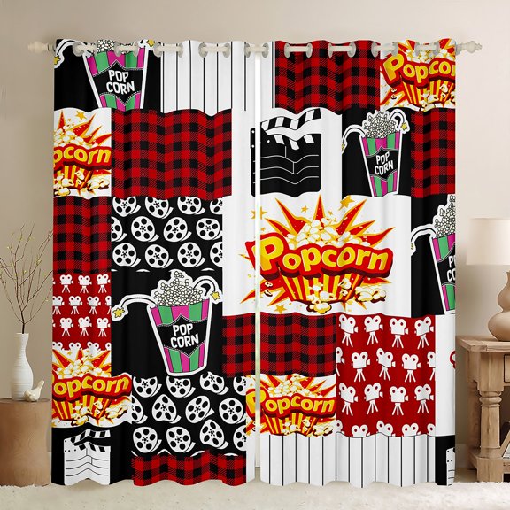 jejeloiu Movie Theater Theme Black Out Curtains,Vintage Cinema Ticket Curtains Pack of 2 (42x63 Each),Sweet Popcorn Bedroom Curtains For Men Women,Microfiber Bedroom Decor