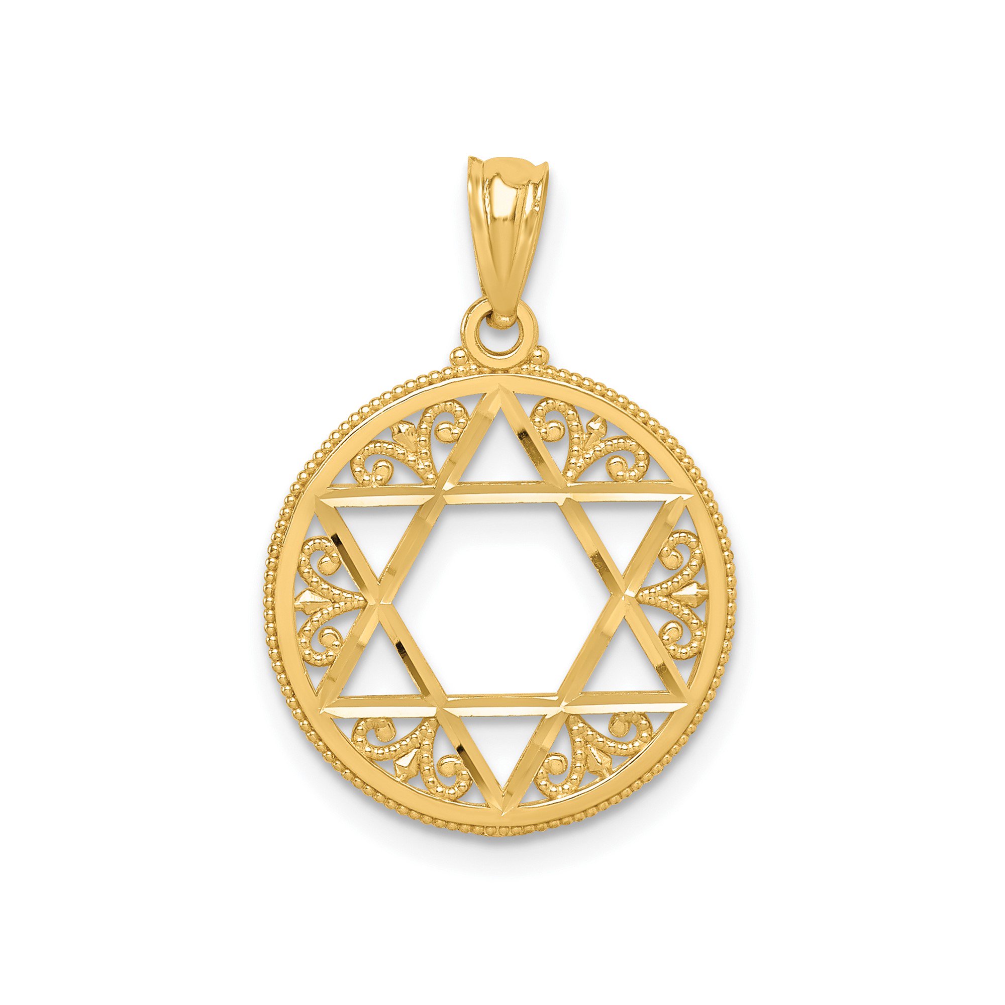 14k Yellow Gold Star of David Pendant with Filigree Detailing for Women or Unisex Wear, Religious Faith Symbol, Spiritual Fine Jewelry Necklace