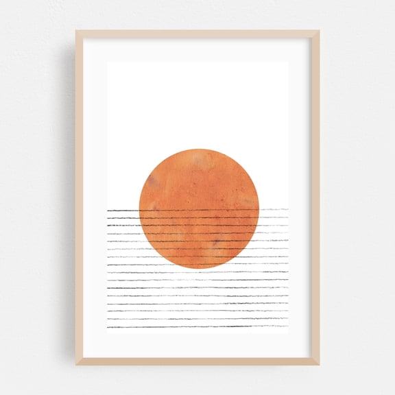 Abstract terracotta sun - Mixed Media Oak Framed Wall Art Print 16 x 24 inches