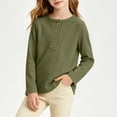 thumbnail image 3 of Ugoldhm Girls Waffle Knit Henley Long Sleeve Tops 3 Buttons Crew Neck Slim Fit Soft Casual Basic Tees, 3 of 5