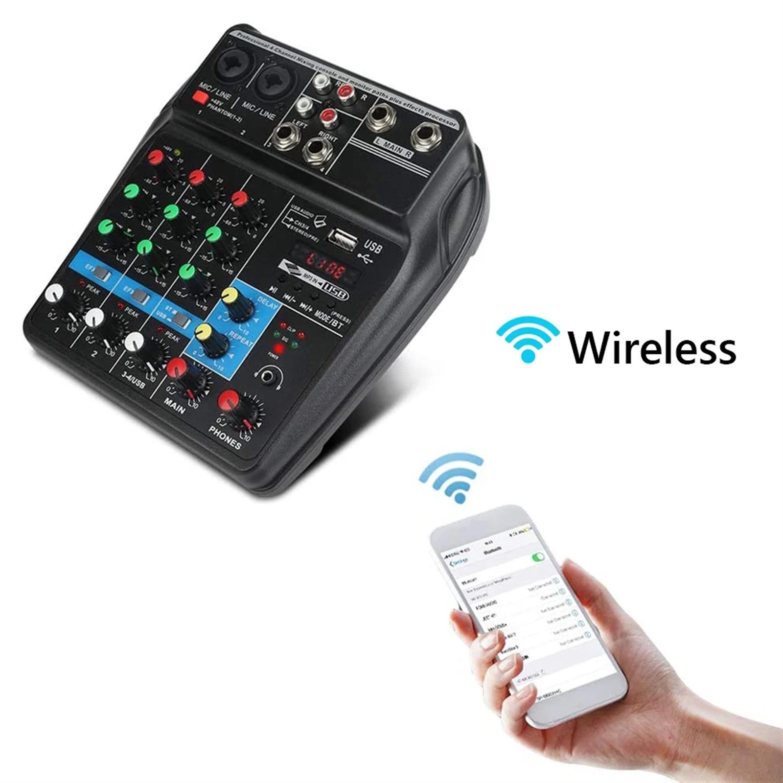 4 Channel Audio Sound Mixer Portable Mini Mixing DJ Console Bluetooth-compatible ,Precision Control