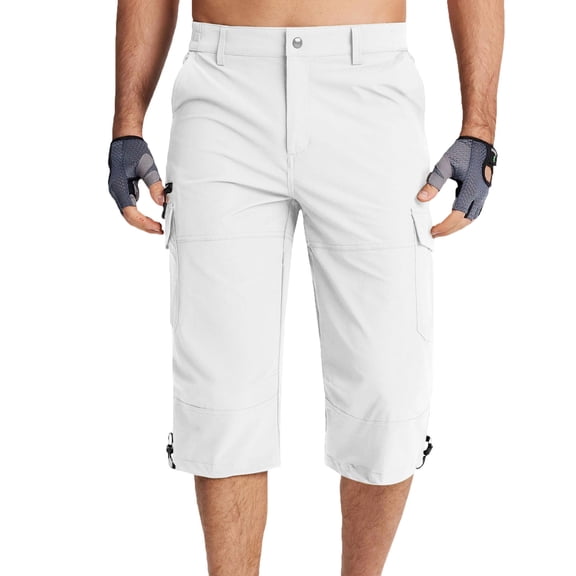 biudgviw Men's Capri Pants Button Waist Outdoor Work Shorts Lightweight Below Knee Length Hiking Cargo Shorts with Multi Pockets