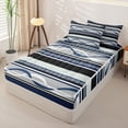 thumbnail image 2 of jejeloiu Nautical Striped Zipper Twin Comforter Sets with Fitted Sheet and 2 Pillowcases,Wave Print Zipper Bedding Set For Boys,Blue Gray,Navy Blue Reversible,4 Pieces, 2 of 7