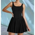 thumbnail image 3 of Women's Athletic Dress Square Neck Pleated Tennis Dress Built-in Shorts Pockets Golf Outfit Black XL, 3 of 7