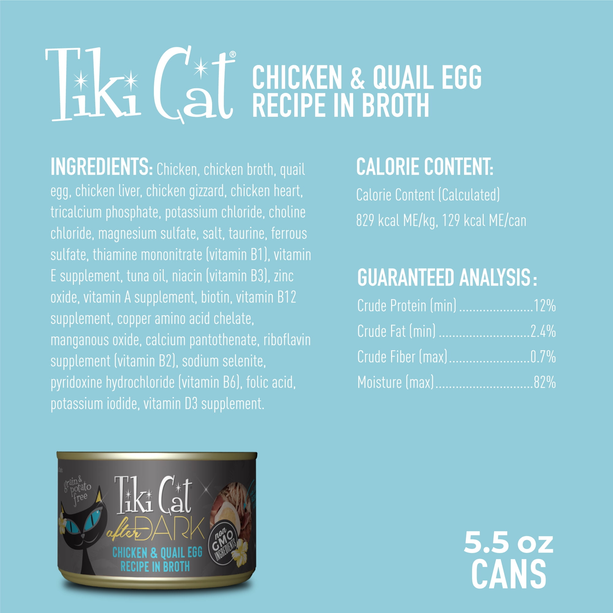 Tiki Cat After Dark Whole Foods Wet Cat Food, Chicken & Quail Egg Multi Pack, 5.5 oz. Can (12 Count)