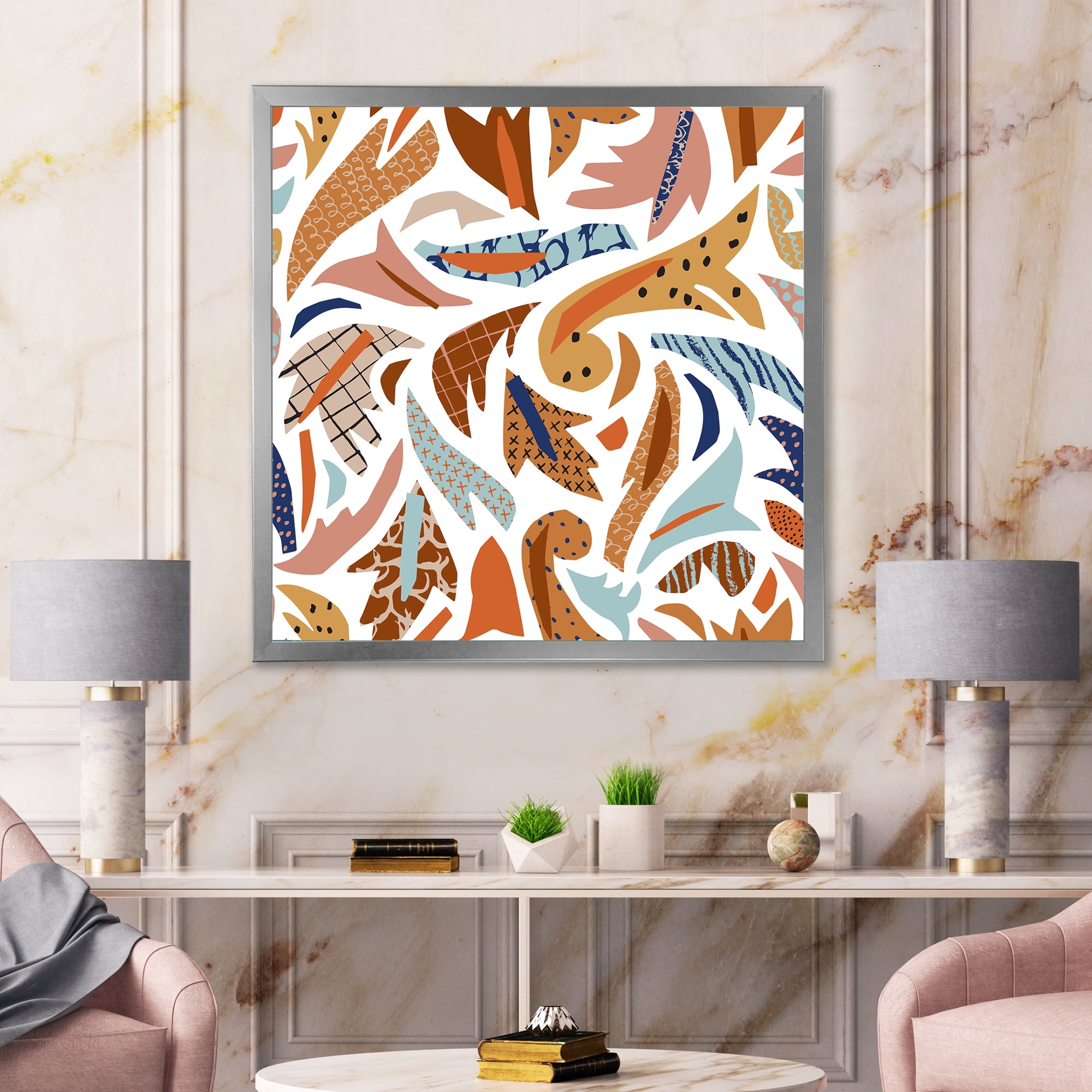 Designart 'Baroque Inspired Stylized Doodles Shapes' Bohemian & Eclectic Framed Art Print