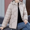 thumbnail image 4 of Puffer Quilted Jacket for Women with Detachable Hood Pockets Cropped Full-zip Warm Winter Down Coat Outerwear (2XL, Beige), 4 of 5