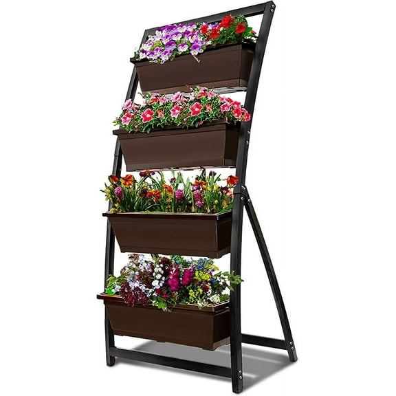 6-Ft Raised Garden Bed - Vertical Garden Freestanding Elevated Planter with 4 Container Boxes - Good for Patio or Balcony Indoor and Outdoor - to Grow Vegetables Herbs Flowers (1-Pack/Espresso Brown)